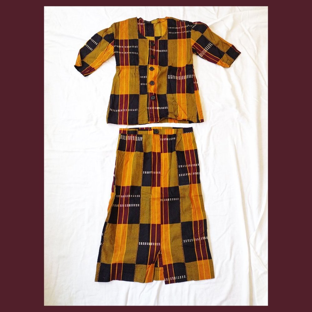 Vintage African Kente Girls Skirt Suit Grand Teint Côte D' Ivoire Ivory Coast